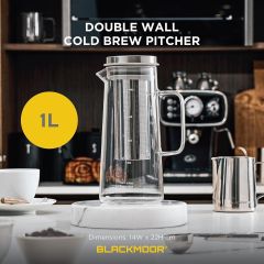Blackmoor 1L Double Wall Glass Cold Brew Coffee & Tea Pitcher with Stainless Steel Filter