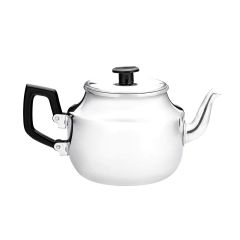 Polished aluminium teapot with black Bakelite handle and lid