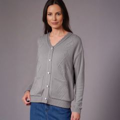 Women's Embroidered Buttoned Cardigan Grey