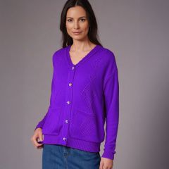 Women's Embroidered Buttoned Cardigan Purple