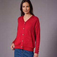 Women's Embroidered Buttoned Cardigan Red