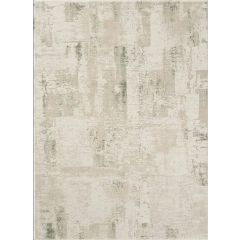 Magnifico abstract green and cream rug with a distressed contemporary pattern in neutral ivory, beige and soft sage green tones on a white background.