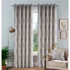 Alexandria Lined Readymade Eyelet Curtains cream circular print