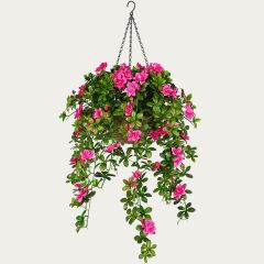 Artificial Hanging Basket Flower Arrangement Azalea Pink 12"