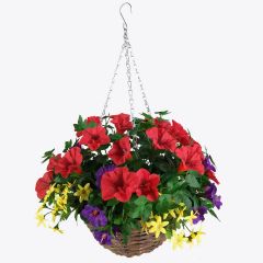 Artificial Hanging Basket Flower Arrangement Petunia 12"