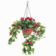 Artificial Hanging Pot Flower Arrangement Geranium 8"