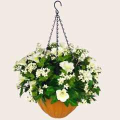 Artificial Hanging Pot Flower Arrangement Petunia White