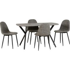 Athens grey dining table set with four grey faux leather chairs and black metal legs