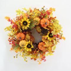 Large Autumnal wreath with pinecones and pumpkins