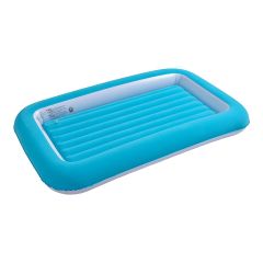 Benross kids single inflatable airbed in blue with raised protective sides, flocked sleeping surface and white inner walls.
