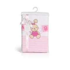 pink baby cotton blanket on hanger with bunny design 75x100cm
