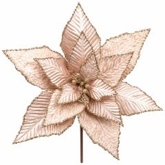 Baby Pink Christmas Poinsettia Pick with Gold Glitter Detail