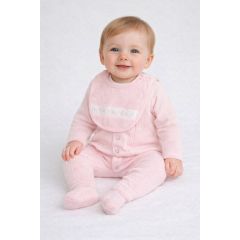 Rock-a-Bye Baby pink 3 piece body set with white sleepsuit hat and printed bib