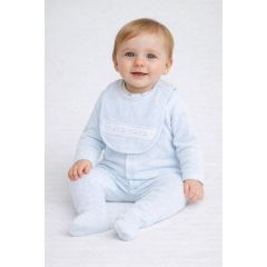 Rock A Bye Baby boys blue jumbo velour all in one set with bodysuit and printed bib