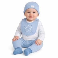 Lily & Jack 100% cotton 10 piece baby romper set with hat, bib, trousers and socks in soft blue and white tones