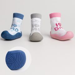 Assorted baby slipper sock sneakers with I Love Dad design and anti-slip rubber soles