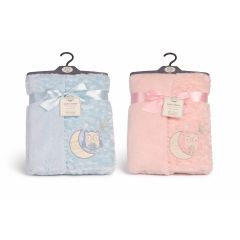 pink and blue baby soft wrap blankets with owl design on hanger 75x100cm