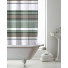 Sage Stripe PEVA Shower Curtain with Rings 180x180cm