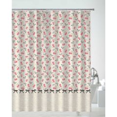 Red Cherries Embossed Design Microfibre Shower Curtain with Rings