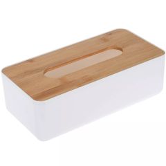 Bamboo White Tissue Box Holder