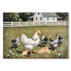 Farmyard Chickens wall canvas 50x70cm featuring hens and chicks in a countryside setting with hand-painted detailing