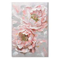 Blush Peony Bloom wall canvas 60x90cm featuring textured blush pink peonies with hand-painted acrylic detailing on a soft neutral background