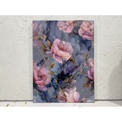 Blush Floral Marble wall canvas 62x82cm featuring blush pink flowers on a marble-effect background with gold accents and hand-painted textured detailing