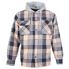 Check Fleece Men's Hooded Shirt Brown