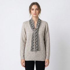 model wearing the Women's Leopard Print Scarf Jumper Beige