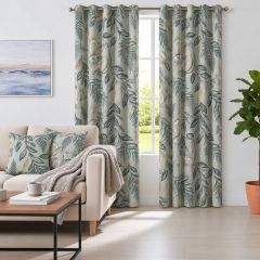 Biarritz Floral Ochre Green Lined Eyelet Curtains