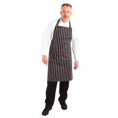 Butchers Bib Apron & Pocket Black & White Stripe 103-070