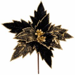 Black and Gold Christmas Poinsettia Pick
