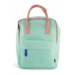 Blah zebra print mint backpack with front zip pocket and adjustable straps