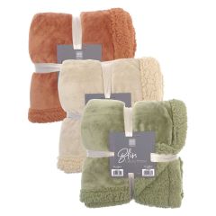 Bliss Luxury Autumn Sherpa Throw 150x200cm in rust, cream, and green with soft flannel and Sherpa fleece design