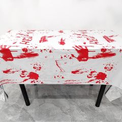 Bloody handprint Halloween tablecloth with red splatters and horror design, perfect for spooky party decorations in Ireland. Next Day Delivery available