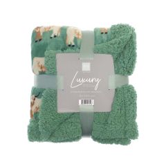 Highland Cow Luxury Design Flannel Throws with Sherpa Reverse -120x150cm - Green