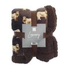Highland Cow Luxury Design Flannel Throws with Sherpa Reverse -120x150cm - Mocha