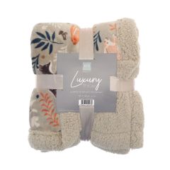 Woodland Animals Sherpa Back Plush Throw 120x150cm