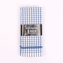 Check Tea Towels Blue 3 Pack