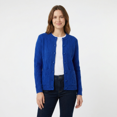 model wearing the Women's Swirl Cardigan Blue