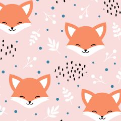 Printed Polycotton Fabric Foxes Baby Pink at Guineys Ireland