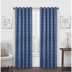 Bobble Chenille Eyelet Ready Made Curtain Pair Blue with textured bouclé effect fabric