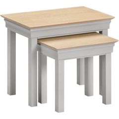 Bordeaux nest of 2 tables in a grey painted finish with contrasting natural oak-effect tops.