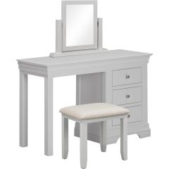 Bordeaux white dressing table with adjustable mirror, three drawers and upholstered stool.