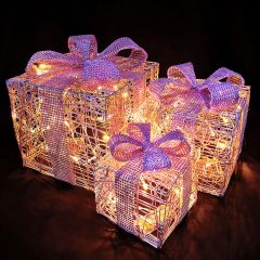 3 Piece Light Up Christmas Boxes Pink