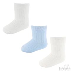 3 Pack Baby Socks Blue & Cream  at Guineys Ireland