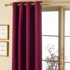 Burgundy faux suede eyelet curtains in living room