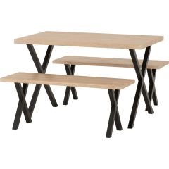 Buxton Dining Bench Set - Light Oak Effect/Black