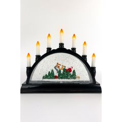 Black LED candlebridge with Santa sleigh glitter snow-globe and warm white lights