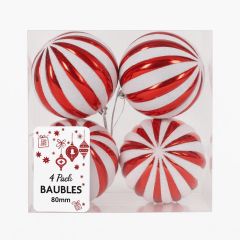 Candy Stripe Baubles Red and White 4 Pack